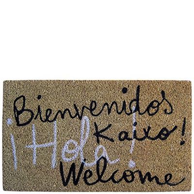 Laroom Capuz design bem-vindos Kaixo Hola Welcome, Jute & Base antiderrapante, castanho, 40 x 70 x 1,8 cm