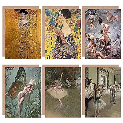 Artery8 Degas Falero Klimt Ballet Witches Sabbath Lady Fan Mixed Fine Art Greeting Card Pack of 6