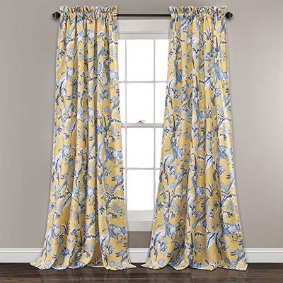 Lush Decor Cortinas de cores conjunto janela de escurecimento de quarto para sala de estar, sala de jantar, quarto (par), poliéster, amarelo, painel 84" x 52"