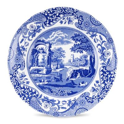 Spode Blue Italian Salad Plates Set of 4, 7.25”, Fine Earthenware, Made in England, Dishwasher Safe (Blue/White,8")