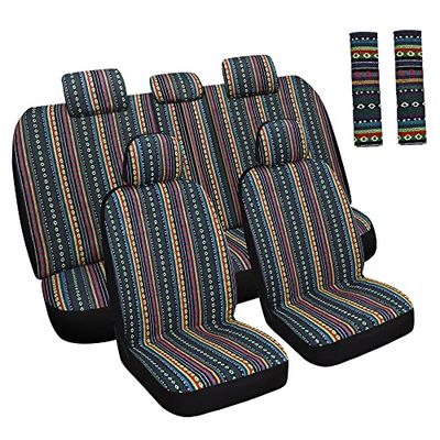 HAIYAOTIMES Baja Saddle Blanket Car Seat Covers Full Set with Seat Belt Pads, Washable and Breathable Automotive Vehicle Seat Cover, Universal Fit for Most Cars, Airbag Compatible, Red/Blue