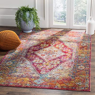 SAFAVIEH Tapis Boho Pour Salon, Salle à manger, Chambre à coucher - Crystal Collection, Tapis à poil court, Bleu clair et fuchsia, 122 X 183 cm