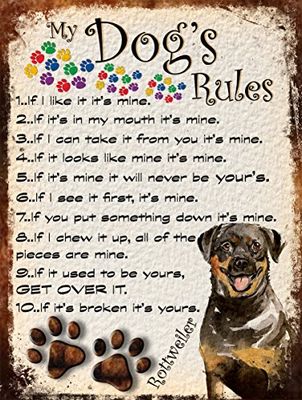 SHAWPRINT MY DOG'S RULES RETRO STYLE METAL TIN SIGN/PLAQUE ROTTWEILER THEME 72DRS 6" x 4.5" (150mm x 115mm)