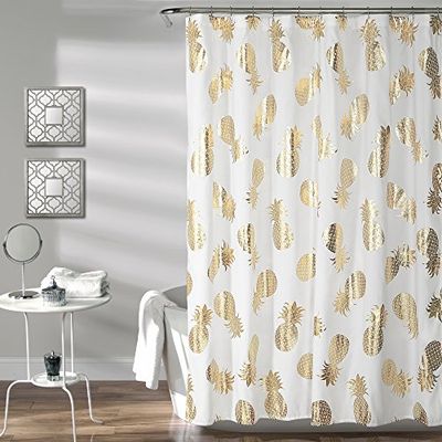 Frodig dekor ananas kasta duschdraperi, 183 cm x 183 cm, guld