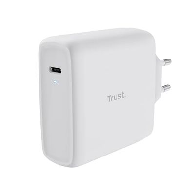 Trust Maxo Caricatore USB-C da 100W, 75% con Materiali Riciclati, Caricatore Rapido con Cavo USB-C da 2m, Adattatore di Alimentazione per iPhone, iPad, Samsung Galaxy, Smartphones, Tablets - Bianco