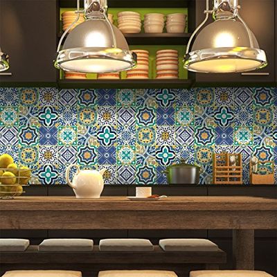 9 Stickers adhésifs carrelages | Sticker Autocollant Carreaux de Ciment - Mosaïque carrelage Mural Salle de Bain et Cuisine | Carreaux de Ciment adhésif Mural - azulejos - 20 x 20 cm - 9 pièces