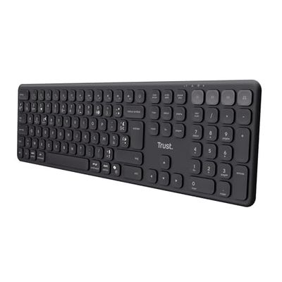 Trust Vaiya Wireless Bluetooth Keyboard + 2.4Gz AZERTY French AZERTY Rechargeable Multi-Device Bluetooth Keyboard with Numeric Keypad, 55% Recycled Plastic, Windows iOS iPadOS MacOS Android, Black