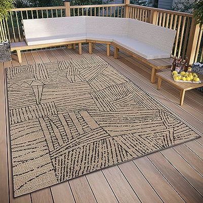 Elle Decoration Léo Tapijt voor binnen en buiten, plat weefsel, modern outdoortapijt, weerbestendig en uv-bestendig, voor woonkamer, hal, balkon, terras, tuin, crèmezwart, 120 x 170 cm