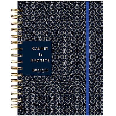 DRAEGER Paris Budgetnotitieboek, marineblauw en spiraalbinding, 15,5 x 21 cm, A5, 192 pagina's, financieel beheer, budget, inkomsten, uitgaven, organisatie
