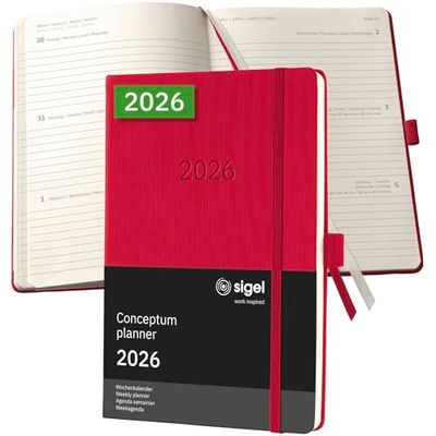 SIGEL C2664 Wochenkalender Conceptum 2026, ca. A5, rot: Agenda Conceptum, Classic, Hardcover