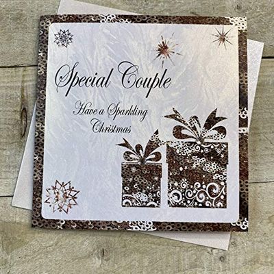 WHITE COTTON CARDS C2-SC - Tarjeta de Navidad hecha a mano con texto en inglés Special Couple Have a Sparkling Christmas