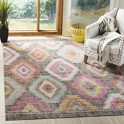 SAFAVIEH Tapis Lumineux et Moderne pour intérieur et extérieur - Collection Montage - Poils Courts - Gris et Multicolore - 155 x 229 cm