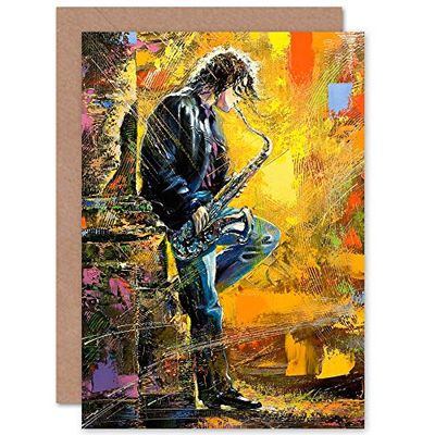 Fine Art Prints Muzikanten Jazz Saxofoon wenskaart met envelop binnenin, premium kwaliteit