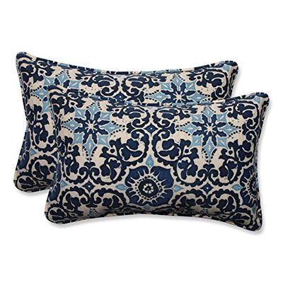 Pillow Perfect Outdoor/Indoor Xilografia Prisma Rettangolare Throw Pillow (Set of 2), Blu