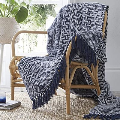 Portfollio Portfolio Ascot Chevron Navy 100% Cotton Chair Sofa Couch Bed 130x170cm