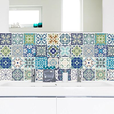 Ambiance Sticker Self-Adhesive Decorative Wall Decal Cement Tile for Bathroom and Kitchen Punta Arenas - Pack of 24 Stickers of 15 x 15 cm