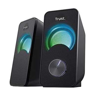 Trust Arys Compact PC Speakers 2.0, 12 W (6 W RMS), RGB Illumination, USB Powered, Jack 3.5 mm, Stereo Sound System, Computer Speakers for Laptop, Desktop - Black