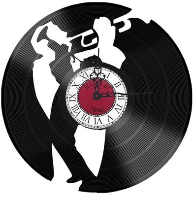 Orologio da Parete in Vinile Musica – Design musica jazz, suonatore di tromba -Arredo Vintage per Musicisti e Amanti della Musica - orologio silenzioso - catoju.