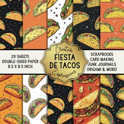 Fiesta De Tacos Patterned Double-Sided Square Craft Paper 8.5" x 8.5": Decorative Specialty Paper for Scrapbooks, Junk Journals, Origami, Cardmaking