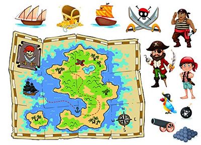 PLAGE 152855 Stickers - Muurklevende Piratenkaart, Multi kleuren (48 x 68 cm)