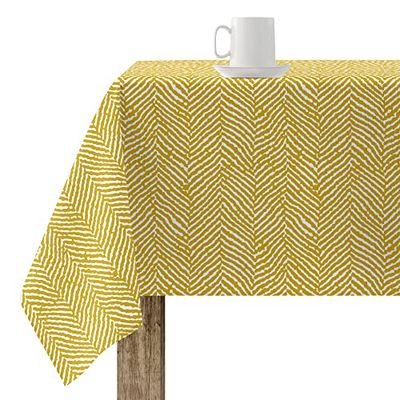 BELUM | Tablecloth 250 x 140 cm Resin Stain-Resistant Model Alexandria Mustard, No Rubber Tablecloth, No Rigidity, Cotton Touch Tablecloth