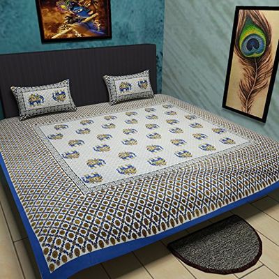 Traditional Mafia Colección étnica – 100% algodón Puro Impreso Doble King Size sábana con 2 Fundas de Almohada, Azul, Rey, 250 x 250 x 0.1 cm, 3 Set