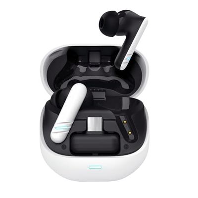 GXTrust 409 Oxxie Écouteurs Bluetooth sans Fil PS5 Switch PC Mobile, in Ear Casque Gaming Bluetooth en Récepteur USB-C Faible Latence, 40 Heures d'Autonomie, 4 Microphones Antibruit ENC, Blanc