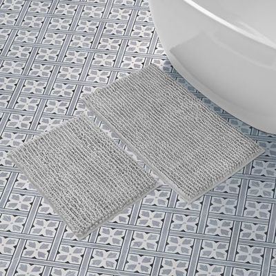 Laura Ashley Lot de 2 Tapis de Bain Chenille Absorbant à Poils Longs, Tapis de Salle de Bain antidérapant en Peluche pour Baignoire et évier - Gris (43,2 x 61 cm et 50,8 x 86,4 cm)