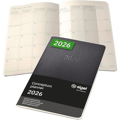 SIGEL C2684 Monats-Kalenderheft Conceptum 2026, ca. A5, schwarz: Agenda Conceptum, Classic, Softcover