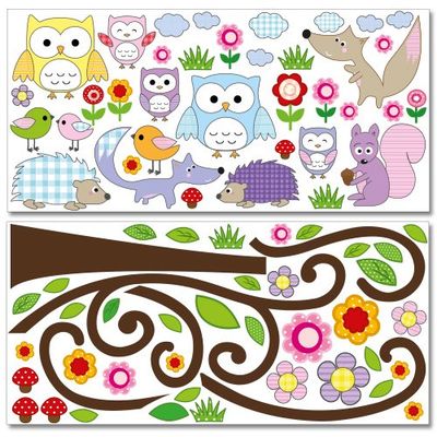 Wandkings Uilenboom en bosdieren muurstickers megapack set, 81 stickers, totale oppervlakte 260 x 70 cm