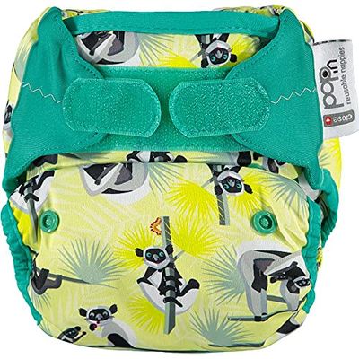 Close Pop-in Premium Couche en bambou avec fermeture Aplix Taille unique réglable de la naissance au pot Motif imprimé élégant Lémurien