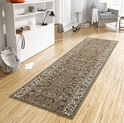 HANSE Home Tapis de Couloir Vintage - 80 x 300 cm - Tapis Doux à Poils Courts - Design rétro Vintage - pour Couloir, Chambre à Coucher, Chambre d'enfant, Salle de Bain, Salon, Cuisine - Taupe