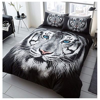 GC GAVENO CAVAILIA Wildlife - Set copripiumino 3D con animali domestici, in policotone, con faccia tigre, per letto matrimoniale