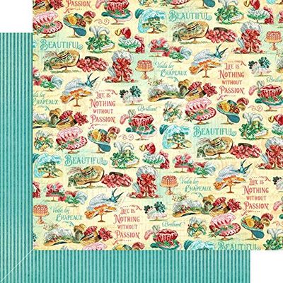 Graphic 45 GR4502101 Le Chapeaux Double Sided Paper, 12 inch x 12 inch, 5 Pieces
