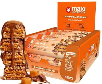MaxiNutrition Caramel Spread Protein Waffle Bar 12 x 39g bar, 10g protein, 192 kcal, 14g carbs per bar