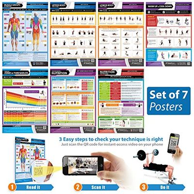 Body Conditioning Gym Posters - Set of 7 Fitness Posters | Laminated Exercise Posters | Size - 594mm x 420mm (A2) | Prepare the Body for Physical Training and Workouts | Improves Personal Fitness