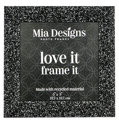 Mia Designs Picture Frame Crystal Black & Silver 5x5 13x13 Cm Photo Frame for Desk, Wall and Table Top in Eco-friendly PS material Environmentally Friendly Freestanding Frame