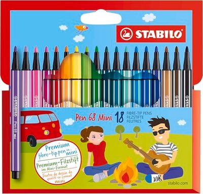 Feutre coloriage - STABILO Pen 68 Mini - Étui carton x 18 feutres dessin pointe moyenne