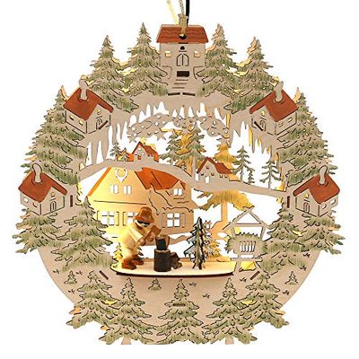 Dekohelden24 Exclusivo cuadro para ventana de madera 2D iluminado con cinta LED, diseño de bosque con picadora de madera