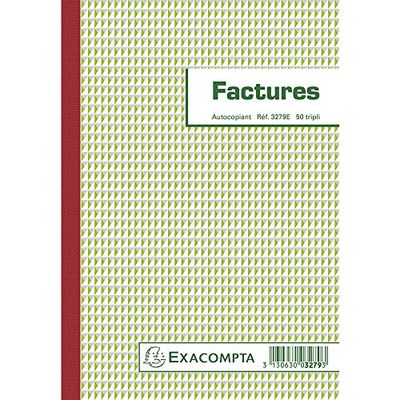 Exacompta 3279E - Colector de Facturas con Mención de IVA 21 cm x 14,8 cm 50 Hojas Tríptico Autocopiativo