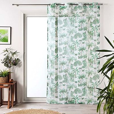 Douceur d'Intérieur, Voilage à Oeillets (140 x 240 cm) Amazonia Vert, Voile Sablé Imprimé