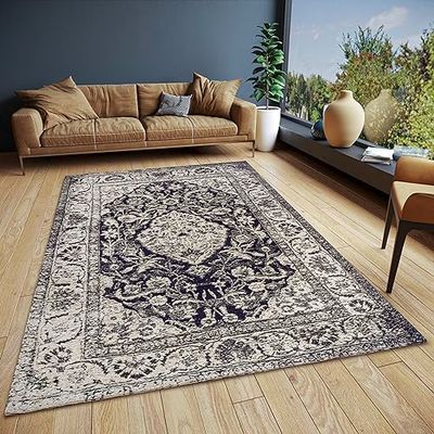 HANSE Home Mahat Tapis Oriental Classique tissé avec Bordure, Aspect Vintage, légèrement Brillant, Tissu Plat pour Chambre à Coucher, Salle à Manger, Salon, Couloir - Noir, 160 x 235 cm