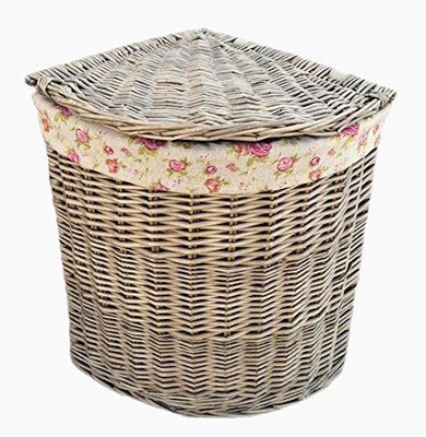 Red Hamper Small Antique Wash Corner Linen Basket With Garden Rose Lining, Wicker, 50 x 33 x 33 cm