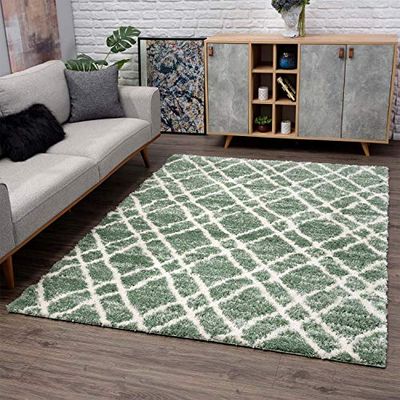carpet city Kayoom Shaggy - Alfombra de Pasillo (80 x 300 cm), Color Verde y Crema
