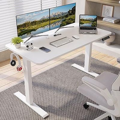 Sunon Bureau électrique réglable en Hauteur - 120 x 60 cm - Bureau Ergonomique pour Ordinateur - Blanc