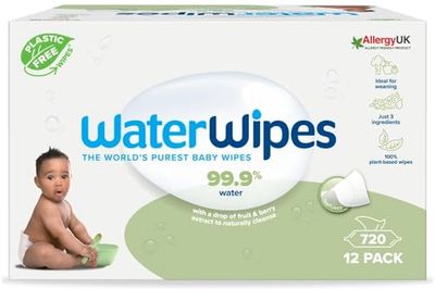 WaterWipes Textured Clean, Toddler & Baby Wipes, 720 Count (12 Packs), 99.9% Water Based Wipes, Unscented, For Sensitive Skin, Packaging May Vary