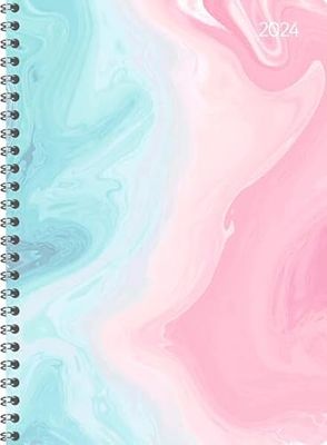 Ladytimer Ring Binder Watercolour 2024 - Pocket Calendar A5 (15 x 21 cm) - Student Calendar - Weekly - Ring Binding - 128 Pages - Alpha Edition