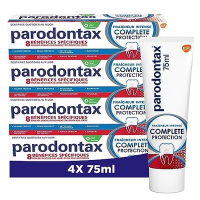 Parodontax Kompletna pasta do zębów Intensywna świeżość, 8 korzyści, przeciw kamienia nazębnemu i okazjonalnemu krwawieniu dziąseł, rozmiar 4x75 ml
