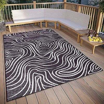 ELLE Decoration Calé Tapijt voor binnen en buiten, plat weefsel, modern patroon, weerbestendig buitentapijt voor woonkamer, hal, balkon, terras, tuin, zwart-crème, 155 x 230 cm