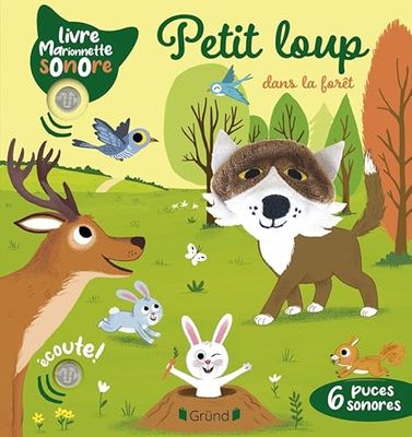 Petit loup dans la forêt – Livre marionnette sonore avec 6 puces – À partir de 1 an